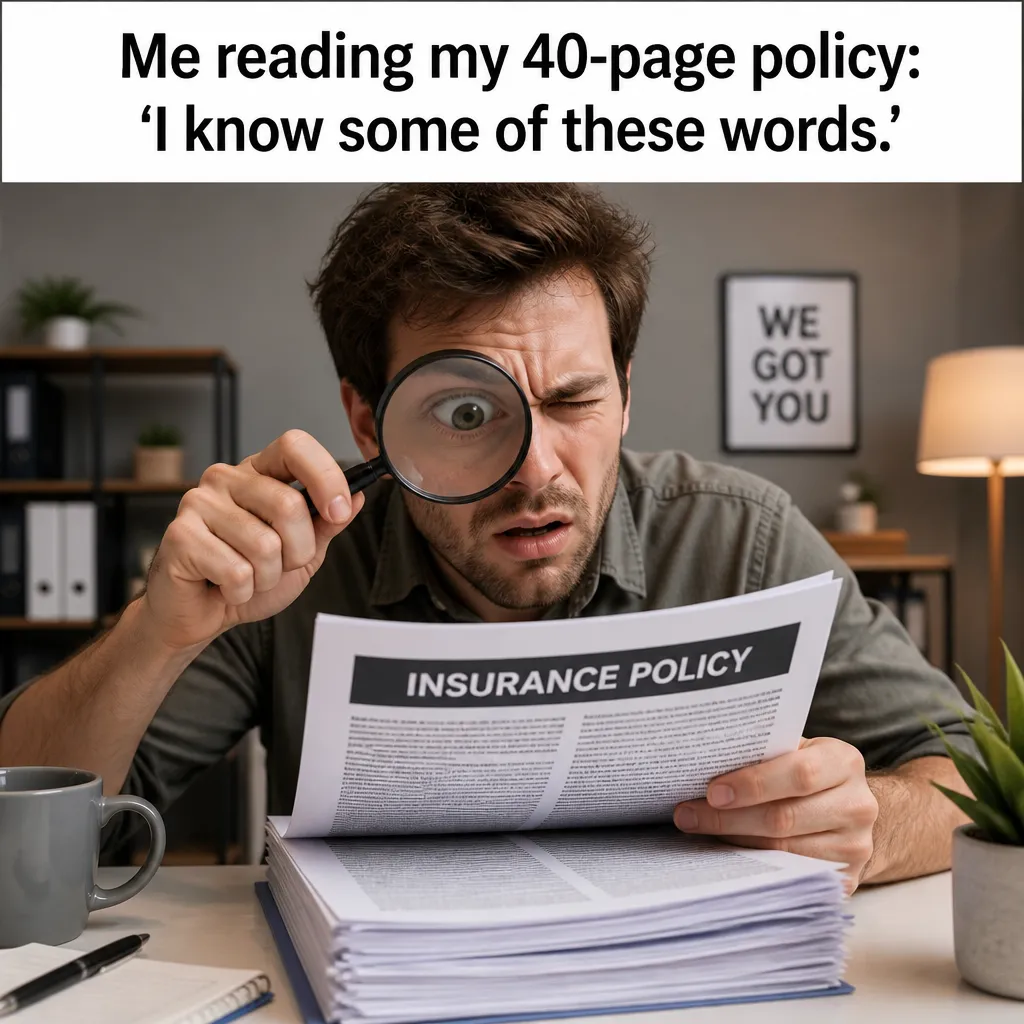 Illustrative The Policy Reading Reality creative from the insurance agency example collection