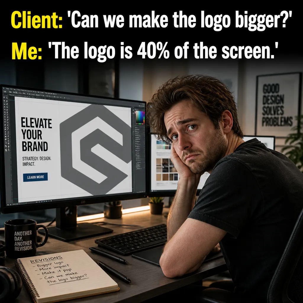 Illustrative The Logo Size Debate creative from the marketing agency example collection