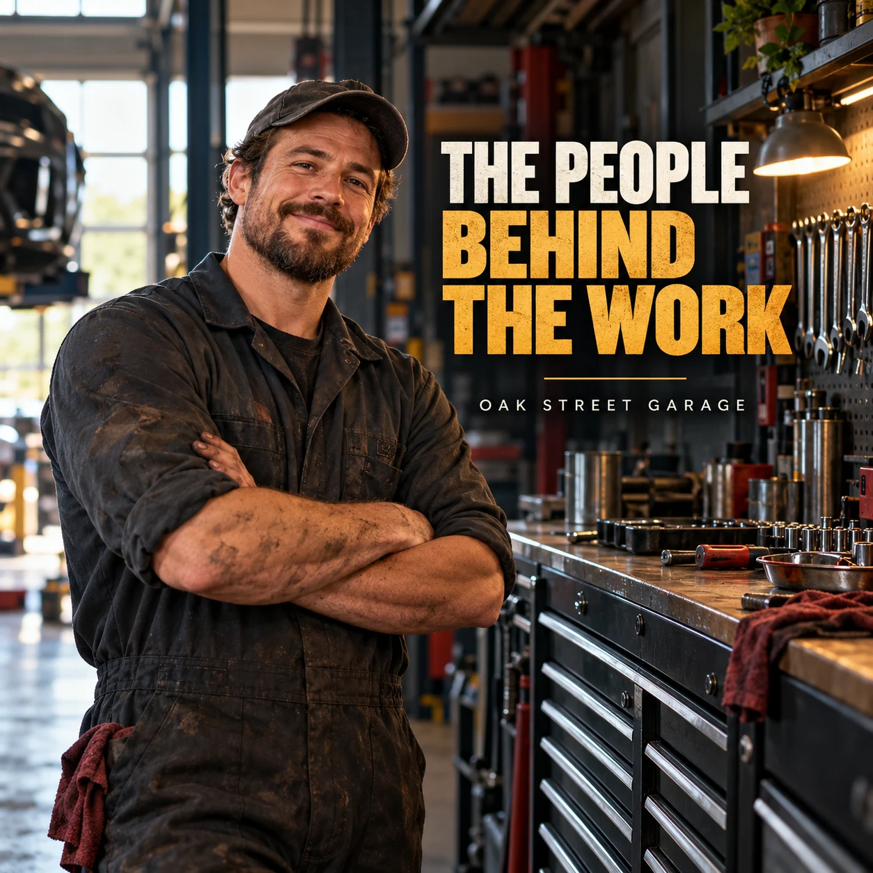 A fictional mechanic in an organized automotive workshop