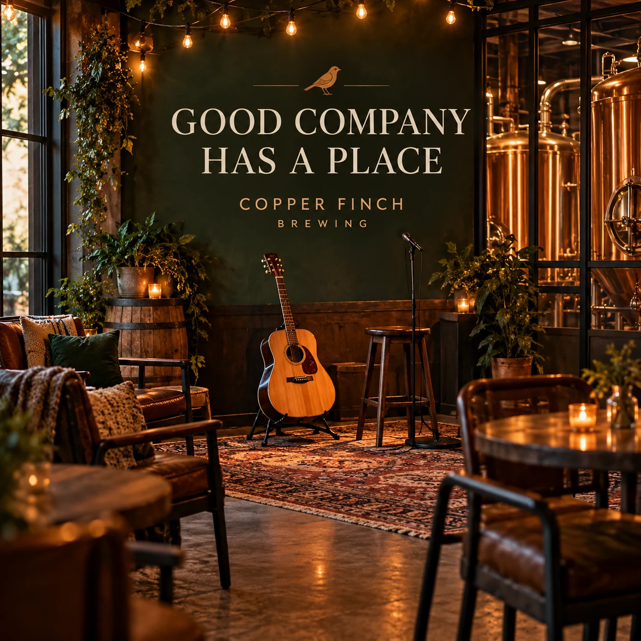 An illustrative brewery taproom prepared for an adult community event