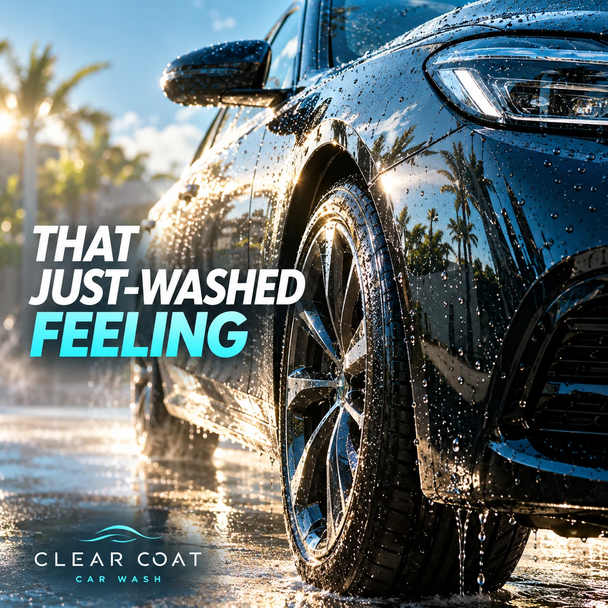 An original automotive detail image with clean paint reflections and water droplets