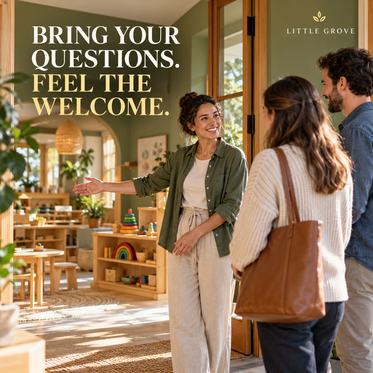A fictional educator welcoming adult parents for a setting visit