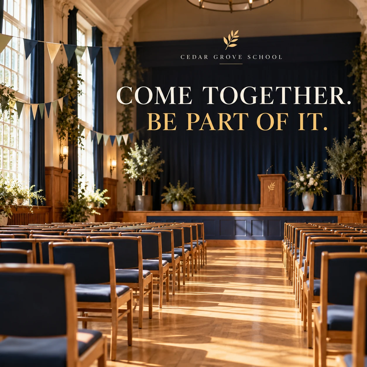An illustrative school hall prepared for a community event