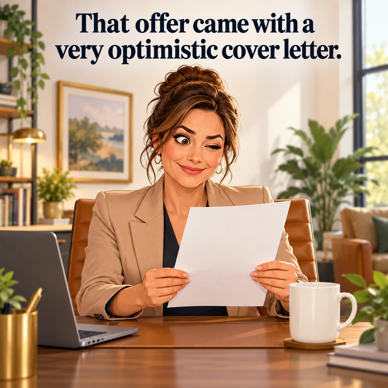A fictional agent reads a blank offer sheet with a polite eye twitch; headline reads, That offer came with a very optimistic cover letter.